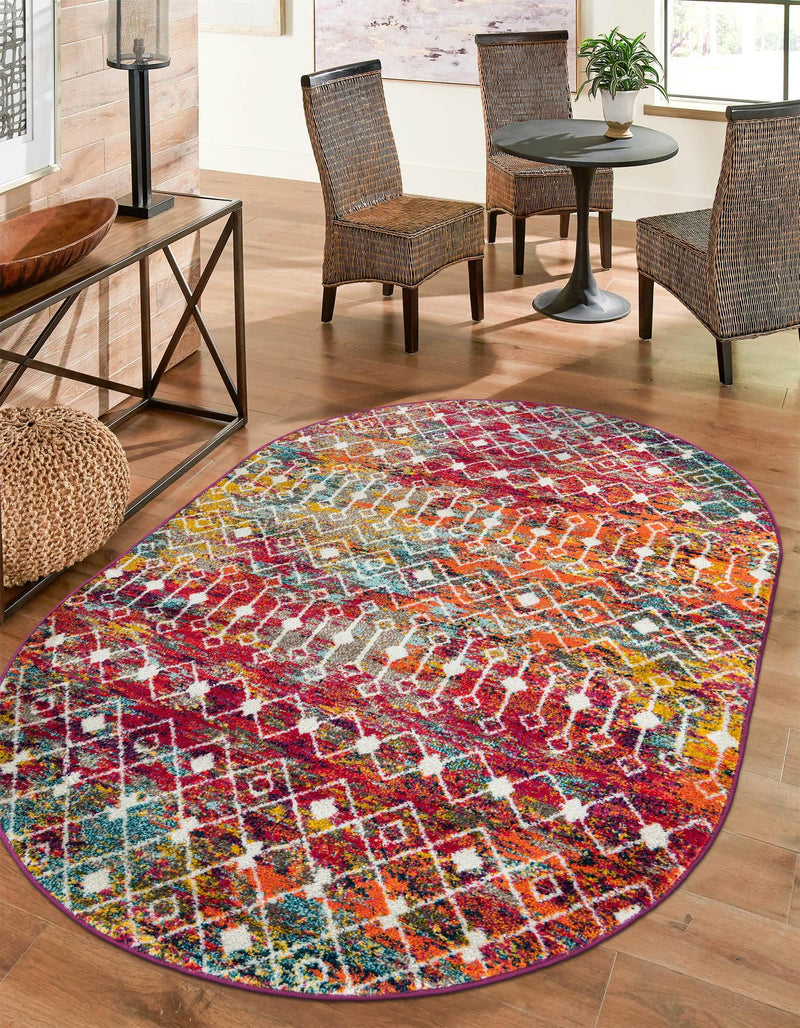 Mediterranean Lattice Collection Area Rug - Santorini (Multi) Oval Multi  lifestyle 12