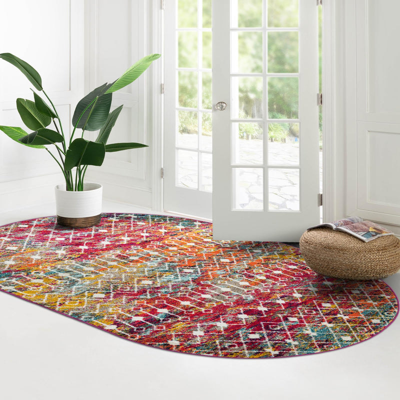 Mediterranean Lattice Collection Area Rug - Santorini (Multi) Oval Multi  lifestyle 24