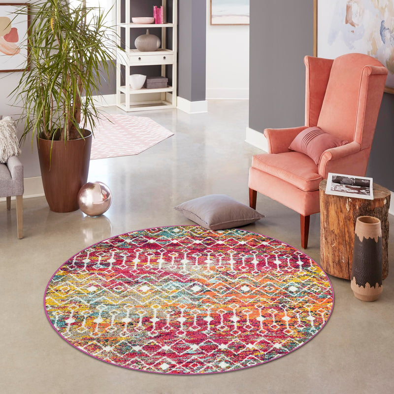 Mediterranean Lattice Collection Area Rug - Santorini (Multi) Round Multi  lifestyle 13