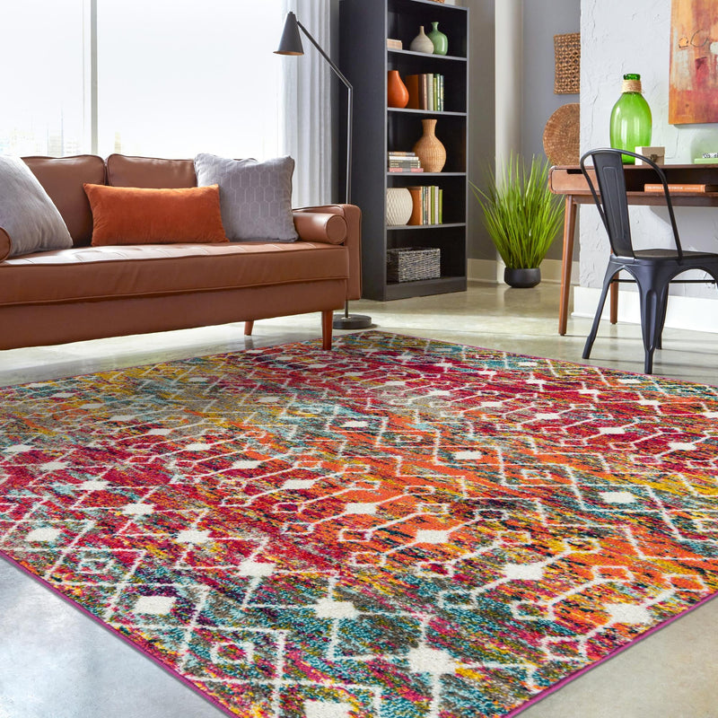 Mediterranean Lattice Collection Area Rug - Santorini (Multi) Square Multi  lifestyle 14