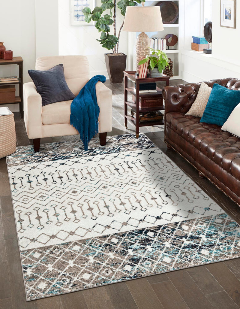 Mediterranean Lattice Collection Area Rug -  Casablanca (Ivory Gray Blue) Rectangle Ivory Gray Blue  lifestyle 0