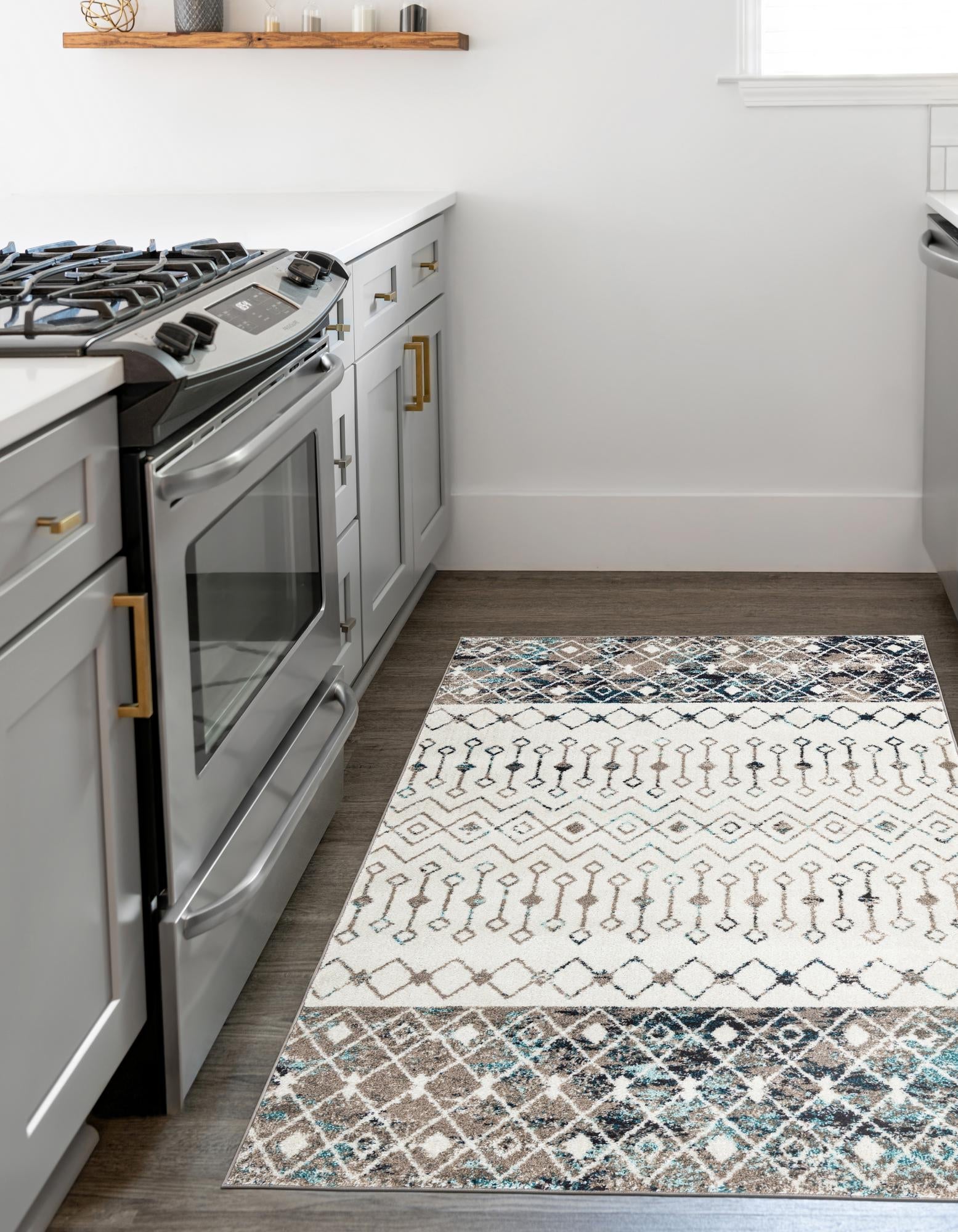 Mediterranean Lattice Collection Area Rug -  Casablanca (Ivory Gray Blue)