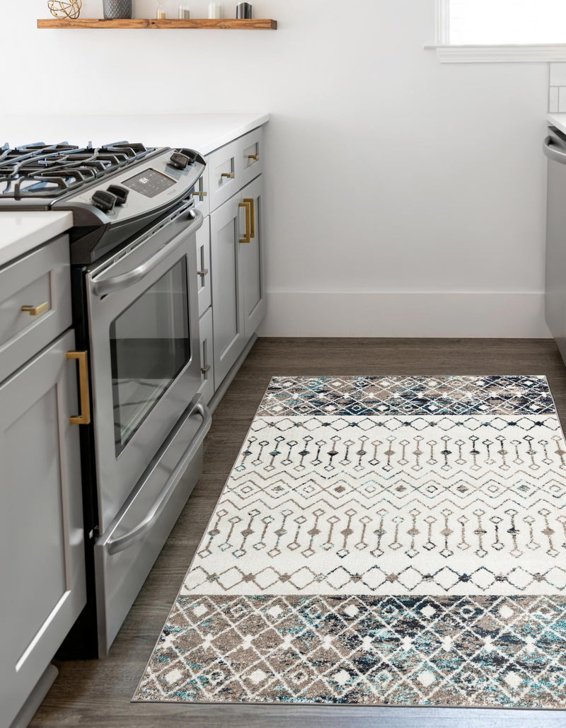 Mediterranean Lattice Collection Area Rug -  Casablanca (Ivory Gray Blue) Rectangle Ivory Gray Blue  lifestyle 5