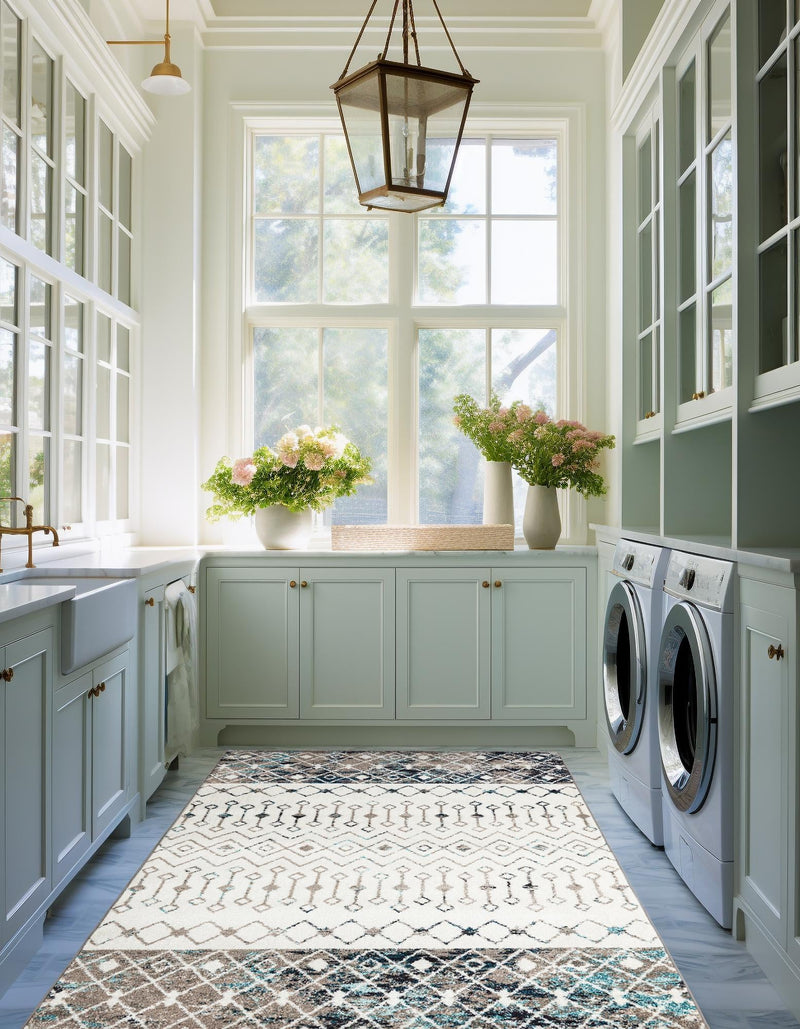 Mediterranean Lattice Collection Area Rug -  Casablanca (Ivory Gray Blue) Rectangle Ivory Gray Blue  lifestyle 6