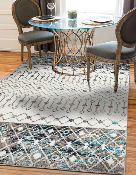 Mediterranean Lattice Collection Area Rug -  Casablanca (Ivory Gray Blue)