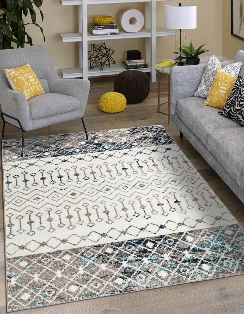 Mediterranean Lattice Collection Area Rug -  Casablanca (Ivory Gray Blue) Rectangle Ivory Gray Blue  lifestyle 12