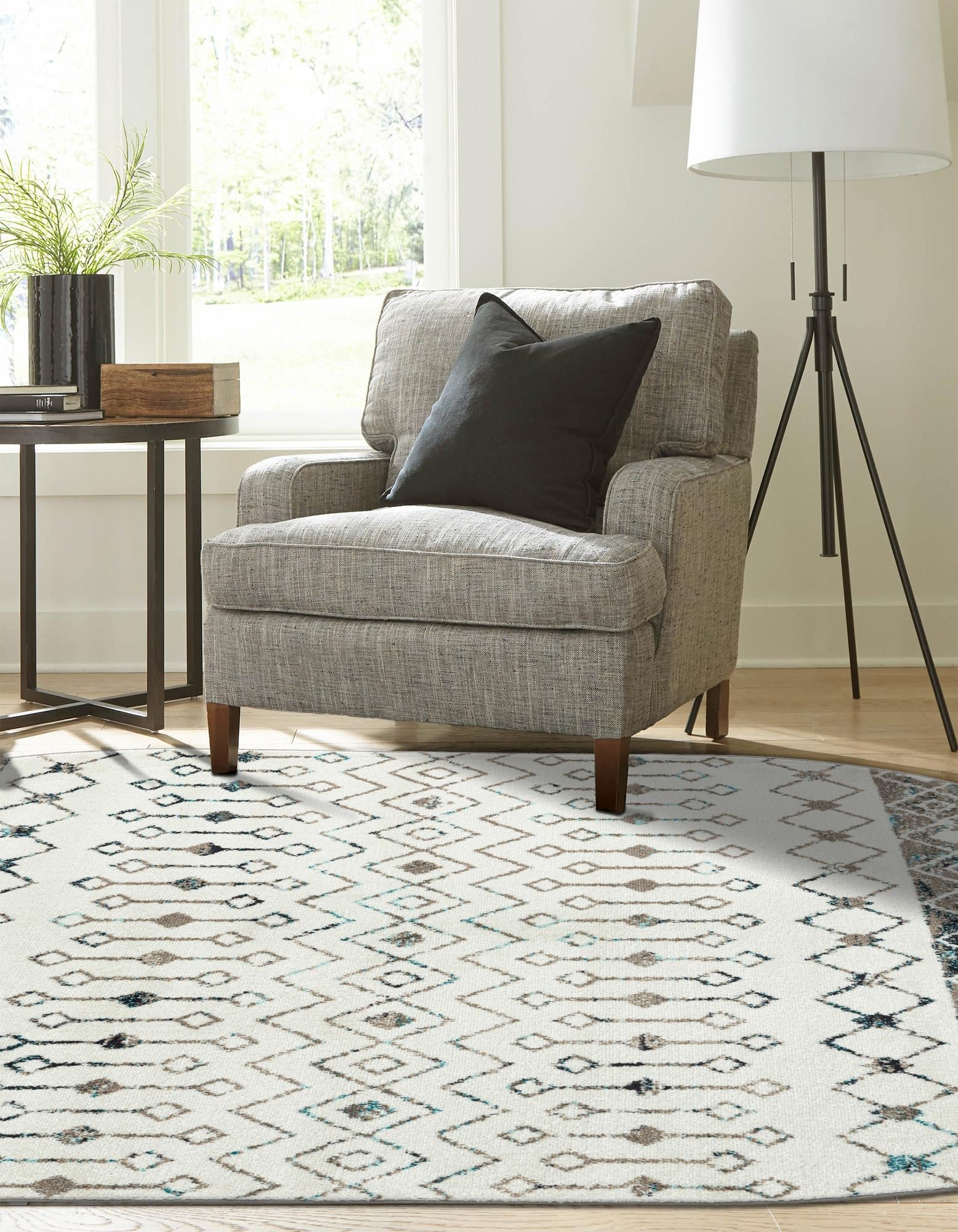 Mediterranean Lattice Collection Area Rug -  Casablanca (Ivory Gray Blue)