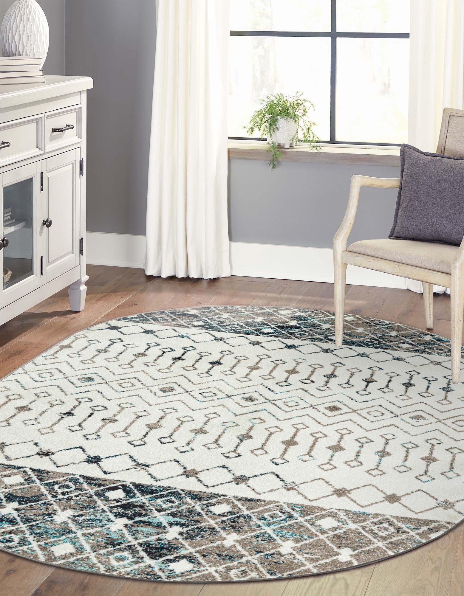 Mediterranean Lattice Collection Area Rug -  Casablanca (Ivory Gray Blue)