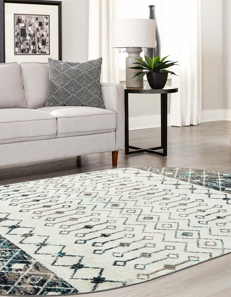 Mediterranean Lattice Collection Area Rug -  Casablanca (Ivory Gray Blue)