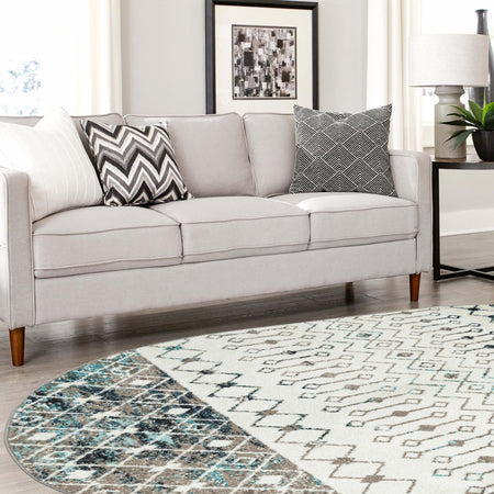 Mediterranean Lattice Collection Area Rug -  Casablanca (Ivory Gray Blue)