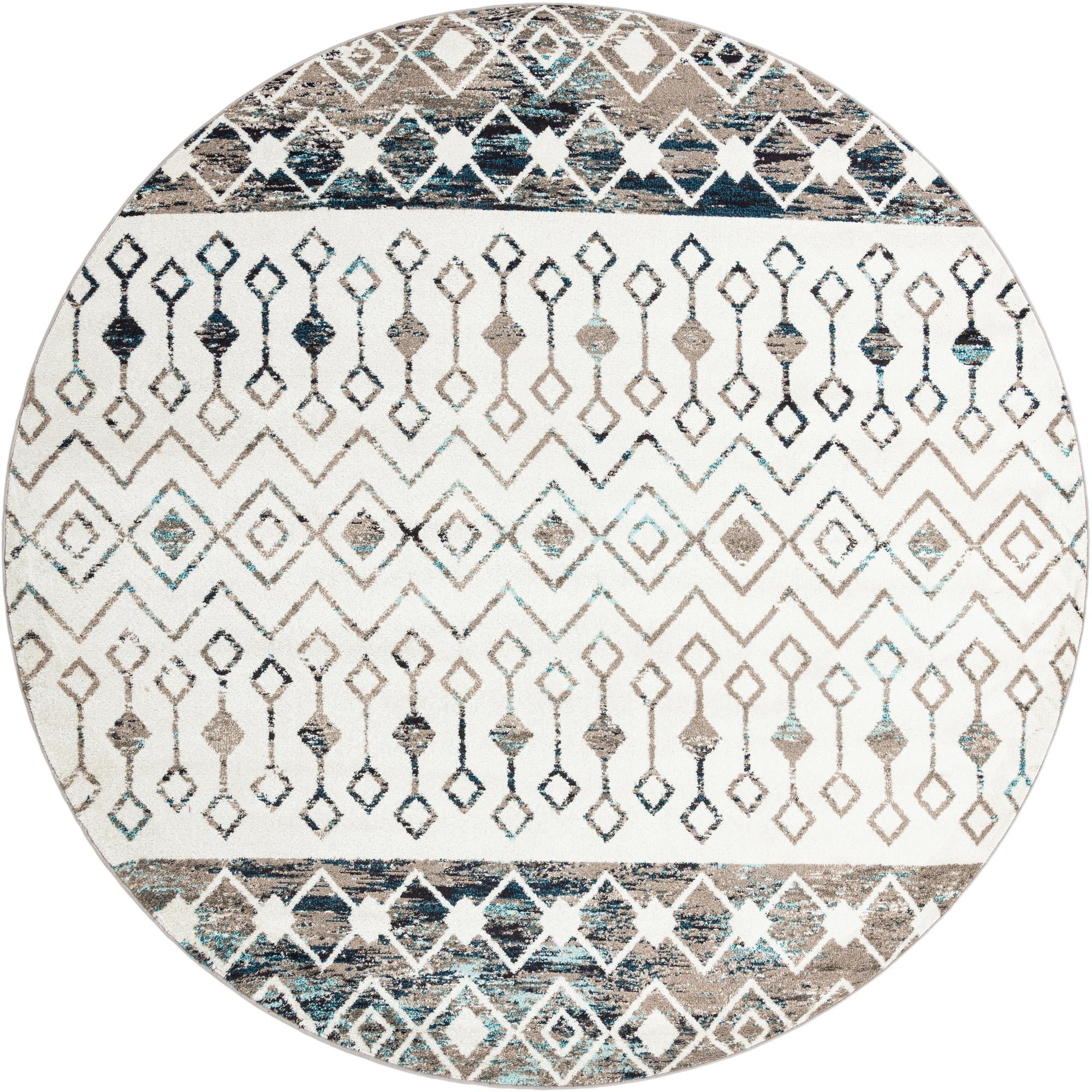 Mediterranean Lattice Collection Area Rug -  Casablanca (Ivory Gray Blue)