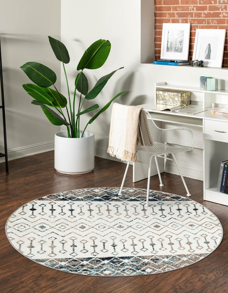 Mediterranean Lattice Collection Area Rug -  Casablanca (Ivory Gray Blue)