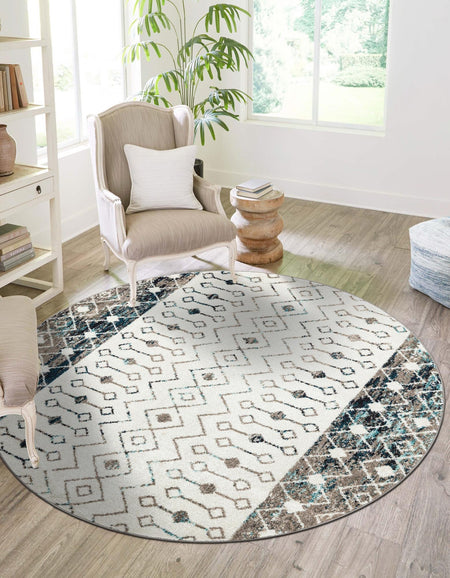 Mediterranean Lattice Collection Area Rug -  Casablanca (Ivory Gray Blue)