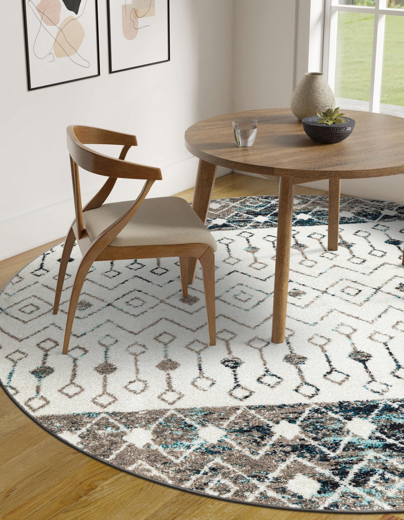 Mediterranean Lattice Collection Area Rug -  Casablanca (Ivory Gray Blue) Round Ivory Gray Blue  lifestyle 40