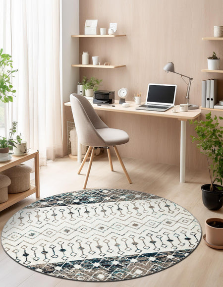 Mediterranean Lattice Collection Area Rug -  Casablanca (Ivory Gray Blue)