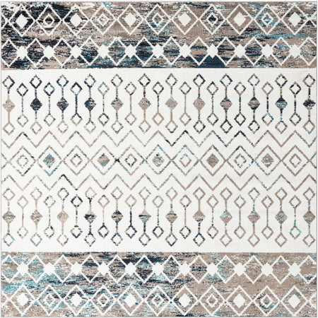 Mediterranean Lattice Collection Area Rug -  Casablanca (Ivory Gray Blue)