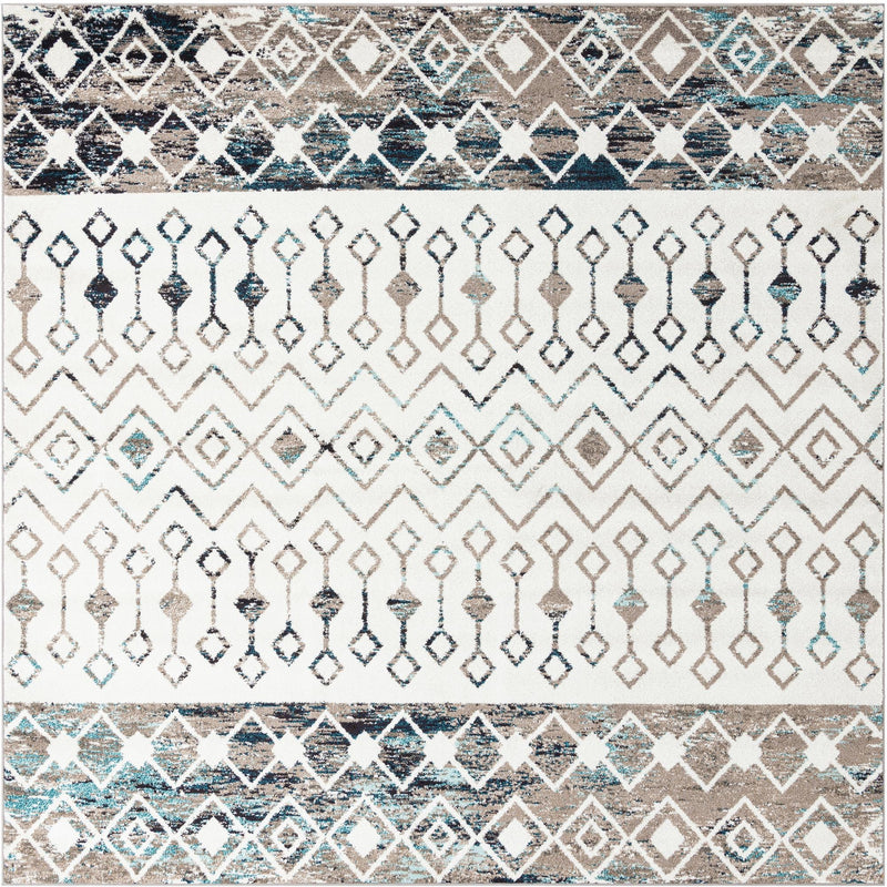 Mediterranean Lattice Collection Area Rug -  Casablanca (Ivory Gray Blue) Square Ivory Gray Blue Main