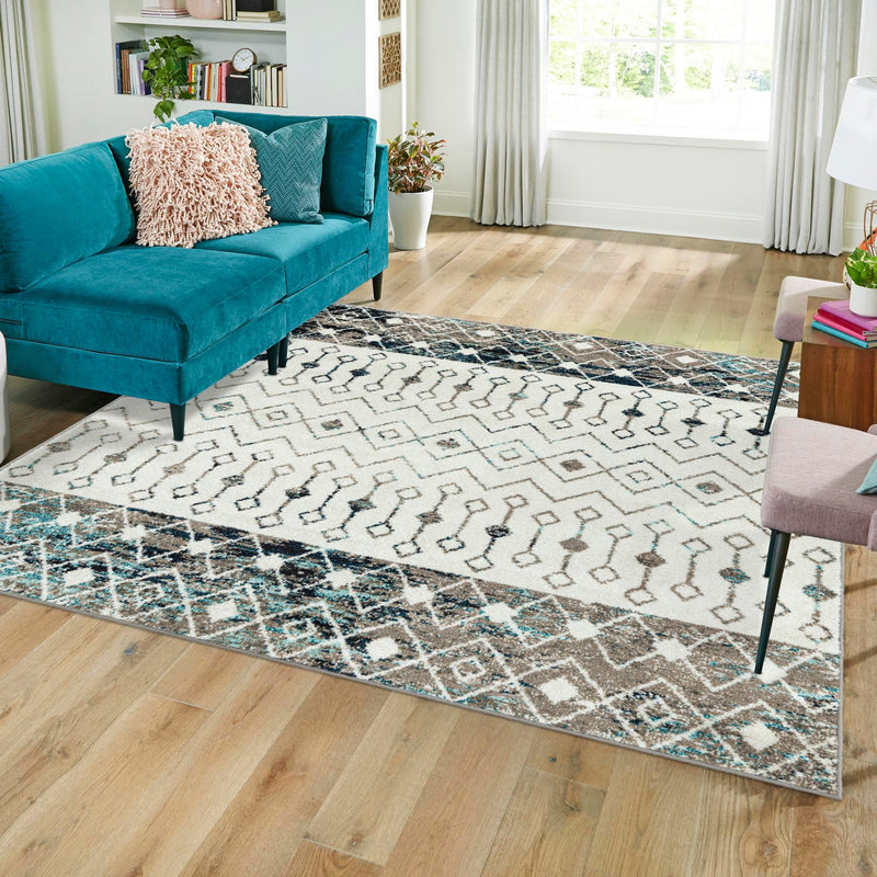 Mediterranean Lattice Collection Area Rug -  Casablanca (Ivory Gray Blue) Square Ivory Gray Blue  lifestyle 14