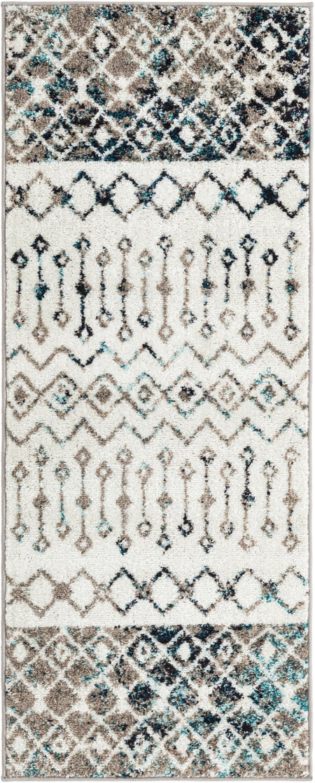 Mediterranean Lattice Collection Area Rug -  Casablanca (Ivory Gray Blue)