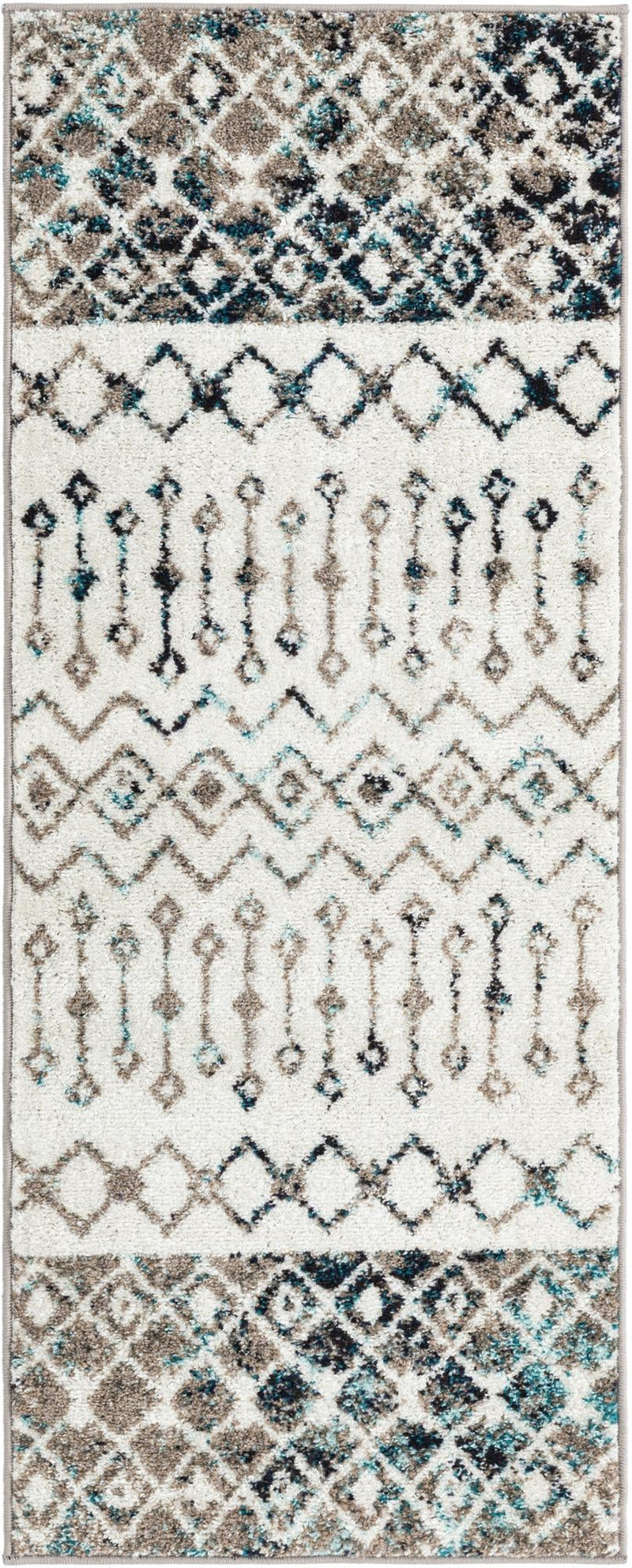 Mediterranean Lattice Collection Area Rug -  Casablanca (Ivory Gray Blue) Runner Ivory Gray Blue Main