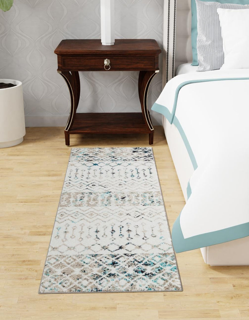 Mediterranean Lattice Collection Area Rug -  Casablanca (Ivory Gray Blue) Runner Ivory Gray Blue  lifestyle 0