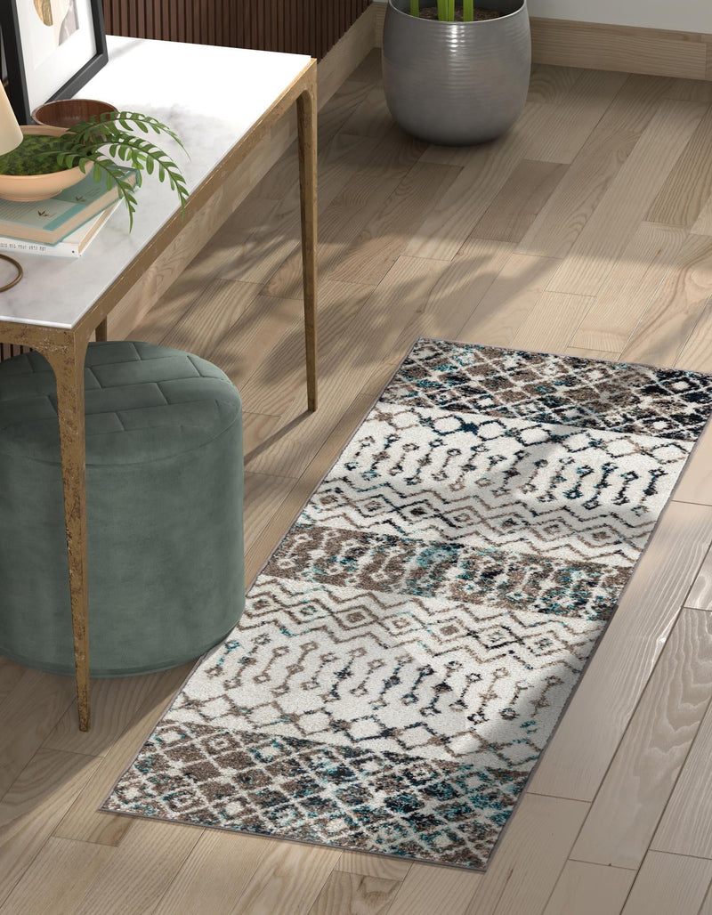 Mediterranean Lattice Collection Area Rug -  Casablanca (Ivory Gray Blue) Runner Ivory Gray Blue  lifestyle 4