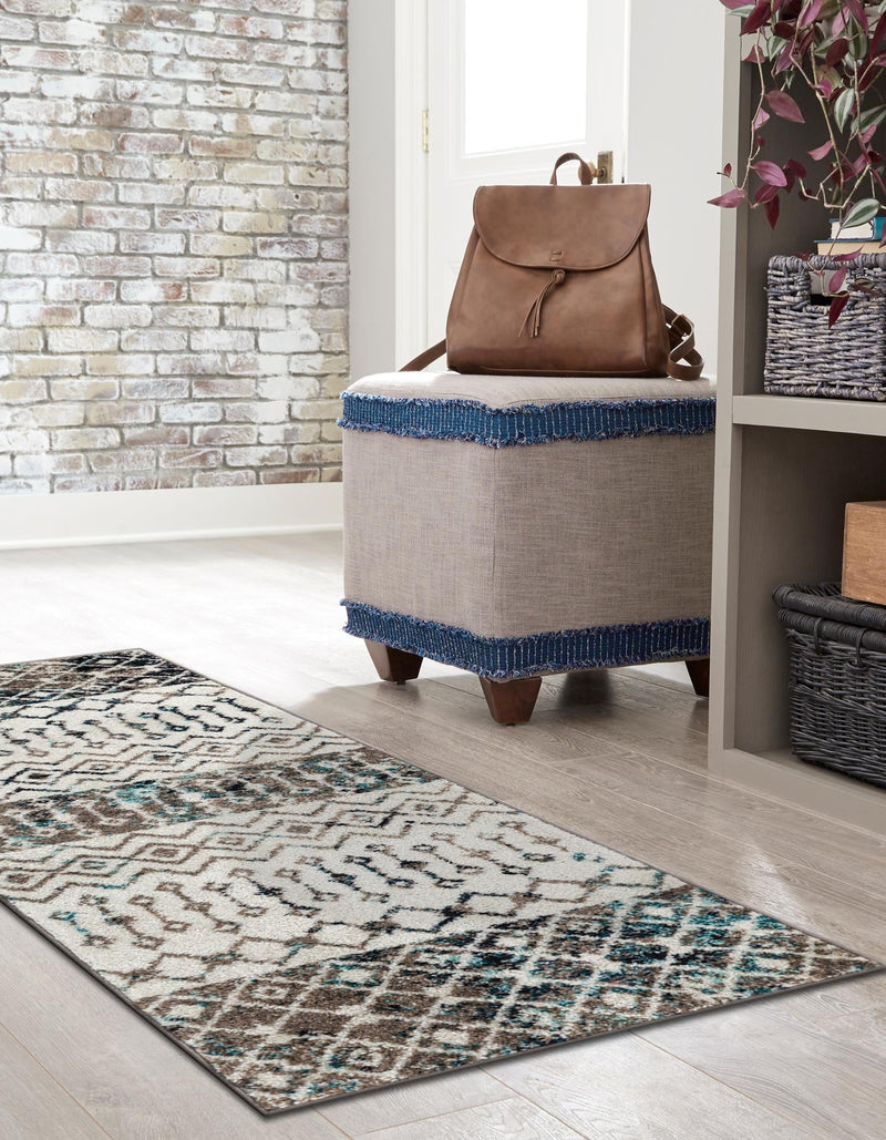 Mediterranean Lattice Collection Area Rug -  Casablanca (Ivory Gray Blue) Runner Ivory Gray Blue  lifestyle 5