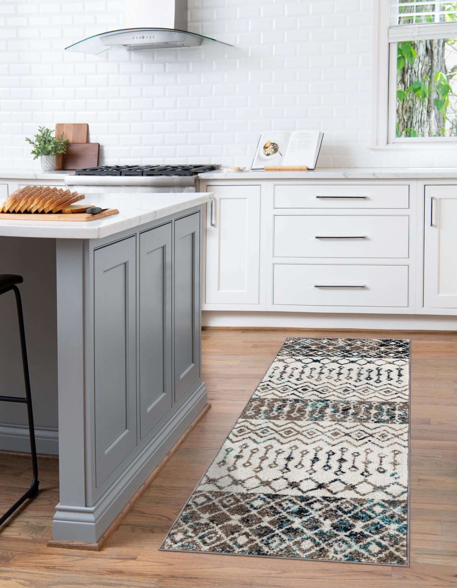 Mediterranean Lattice Collection Area Rug -  Casablanca (Ivory Gray Blue)