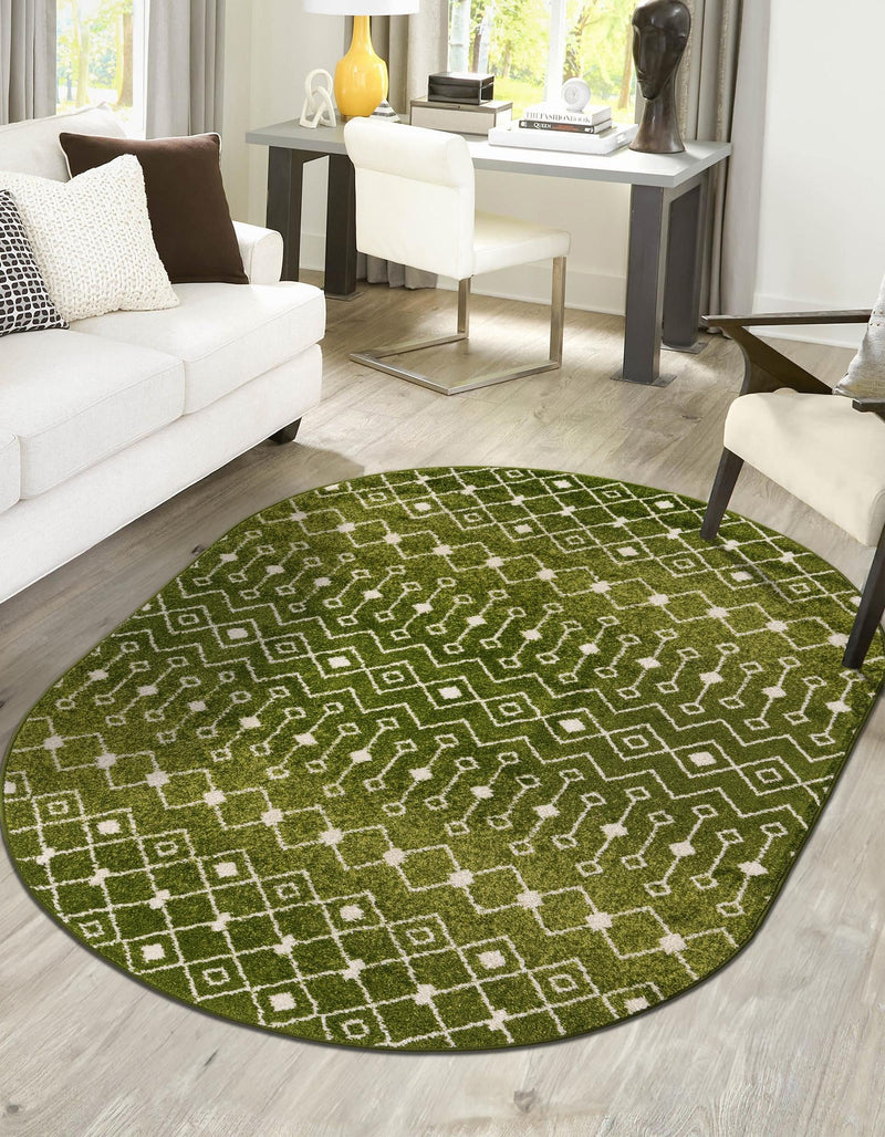 Mediterranean Lattice Collection Area Rug - Santorini (Green) Oval Green  lifestyle 0