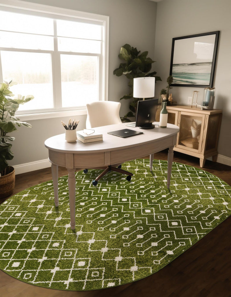 Mediterranean Lattice Collection Area Rug - Santorini (Green) Oval Green  lifestyle 37