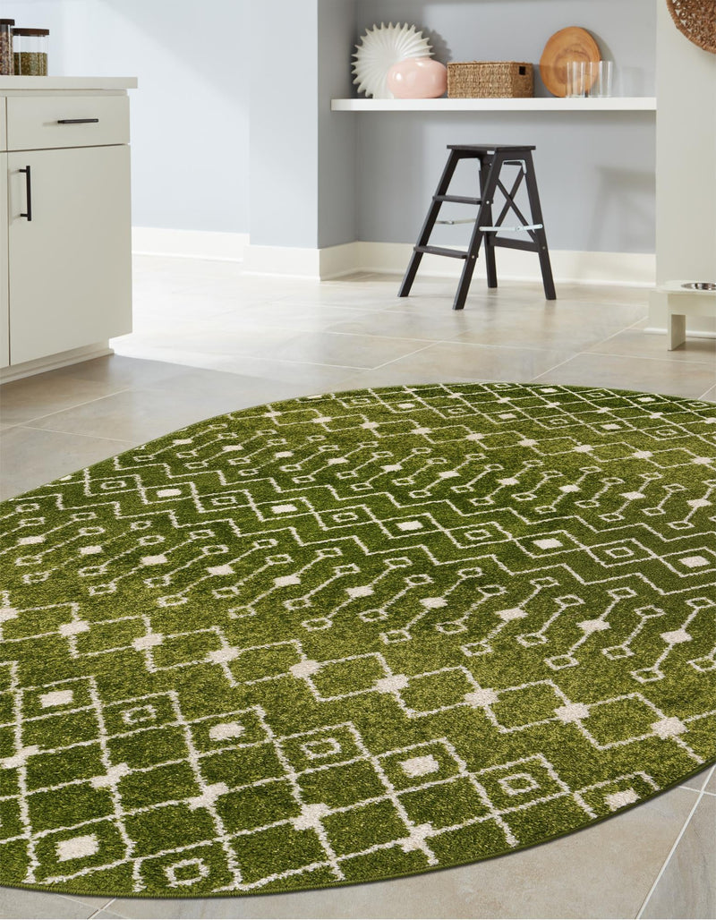 Mediterranean Lattice Collection Area Rug - Santorini (Green) Oval Green  lifestyle 43