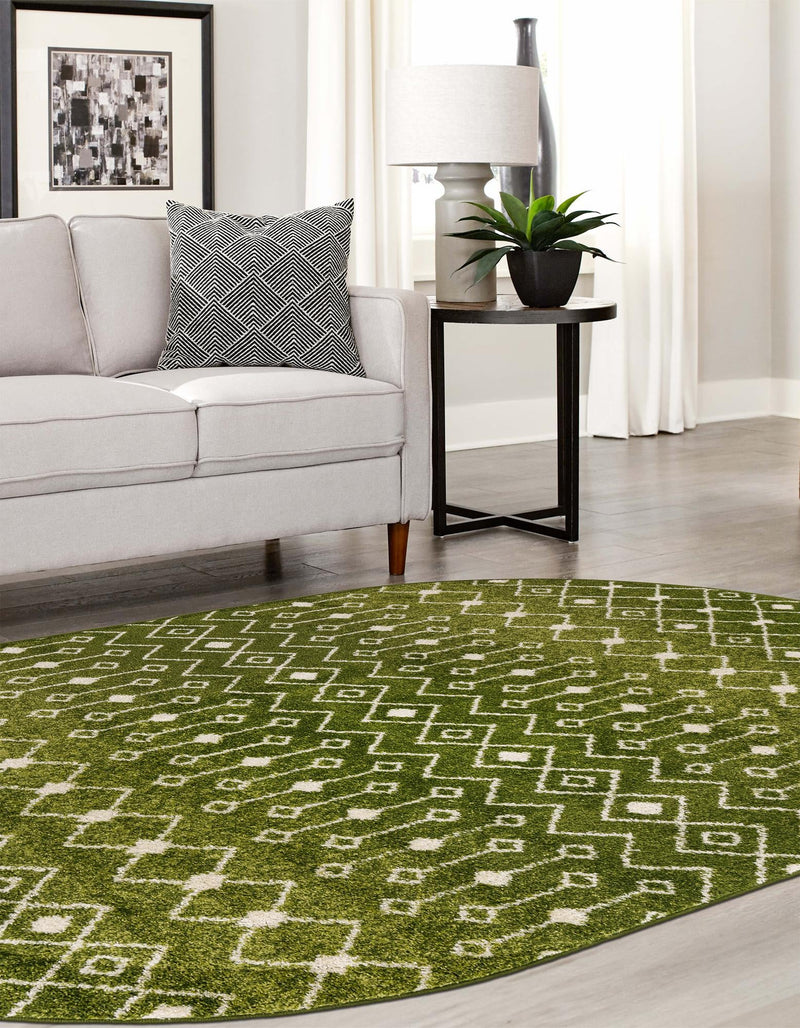 Mediterranean Lattice Collection Area Rug - Santorini (Green) Oval Green  lifestyle 49