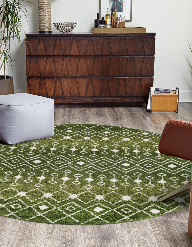 Mediterranean Lattice Collection Area Rug - Santorini (Green) Round Green  lifestyle 2