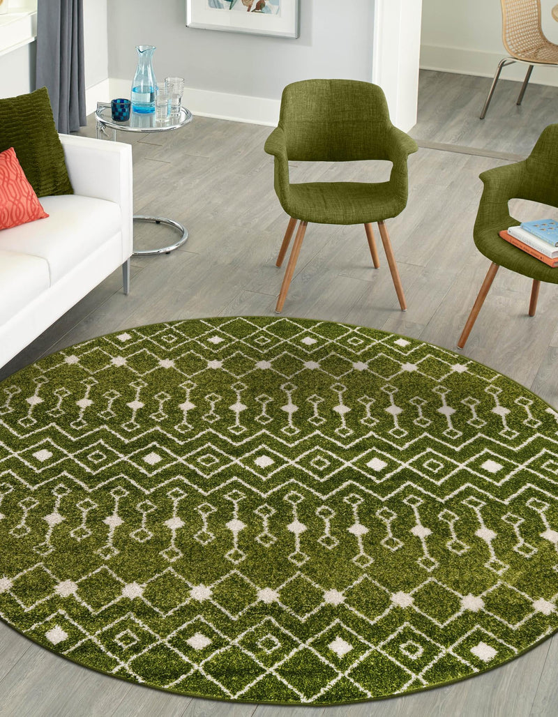 Mediterranean Lattice Collection Area Rug - Santorini (Green) Round Green  lifestyle 29