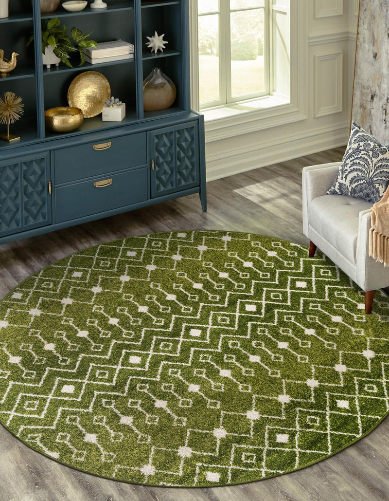 Mediterranean Lattice Collection Area Rug - Santorini (Green) Round Green  lifestyle 32