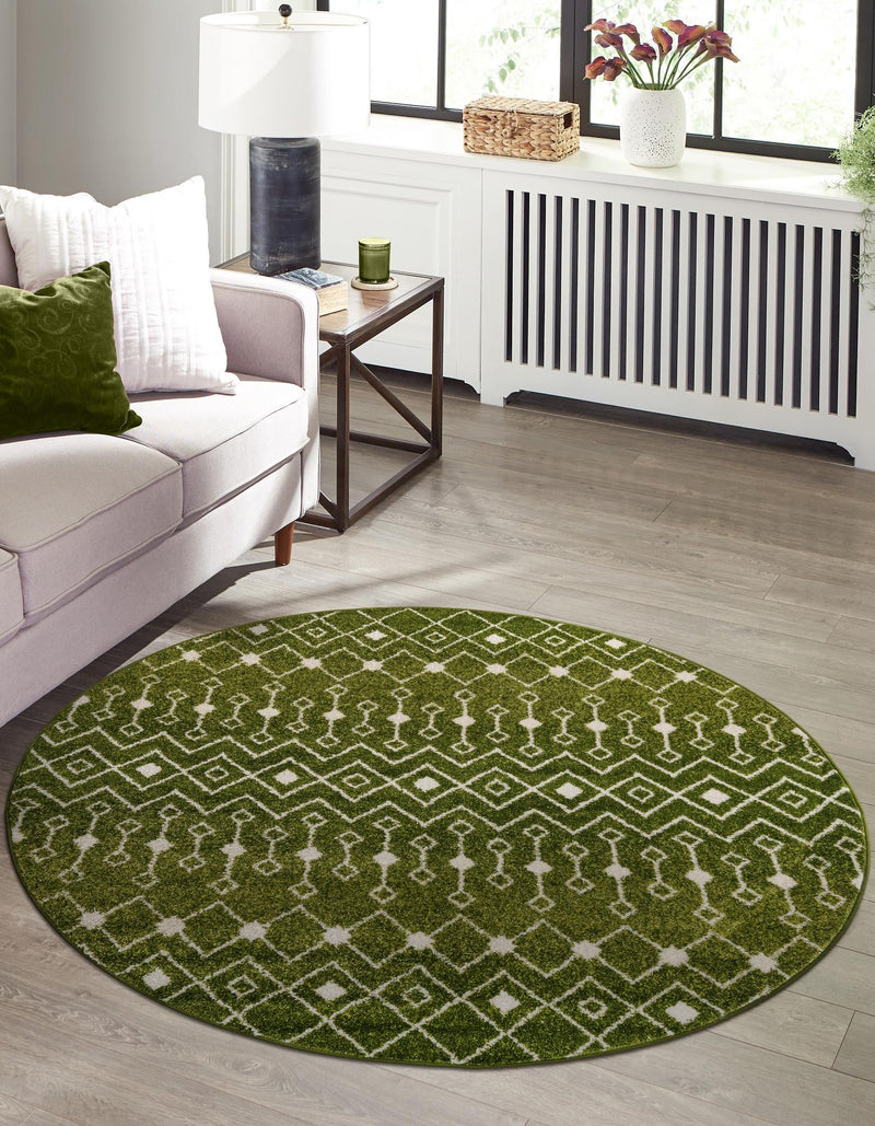 Mediterranean Lattice Collection Area Rug - Santorini (Green) Round Green  lifestyle 38