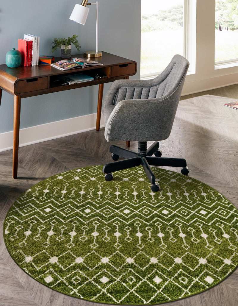 Mediterranean Lattice Collection Area Rug - Santorini (Green) Round Green  lifestyle 41