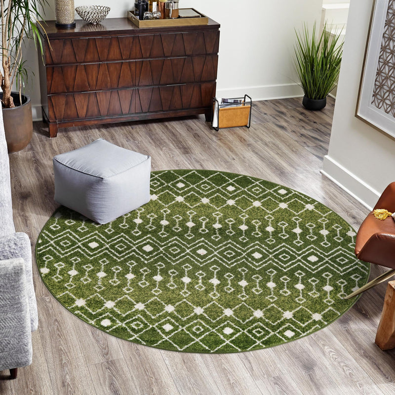 Mediterranean Lattice Collection Area Rug - Santorini (Green) Round Green  lifestyle 13