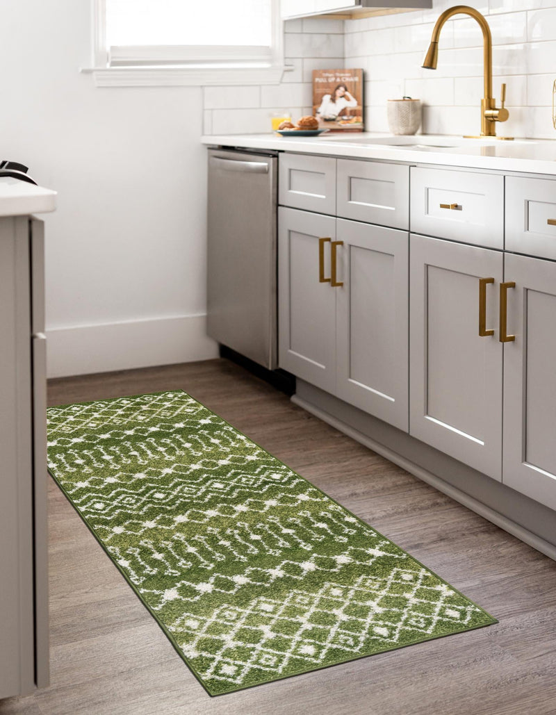 Mediterranean Lattice Collection Area Rug - Santorini (Green) Runner Green  lifestyle 9