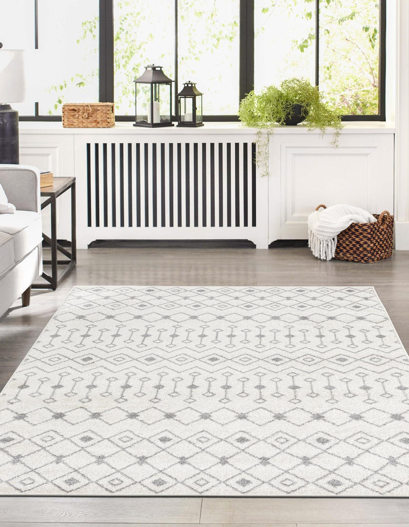 Mediterranean Lattice Collection Area Rug - Santorini (Ivory and Gray) Rectangle Ivory and Gray  lifestyle 10