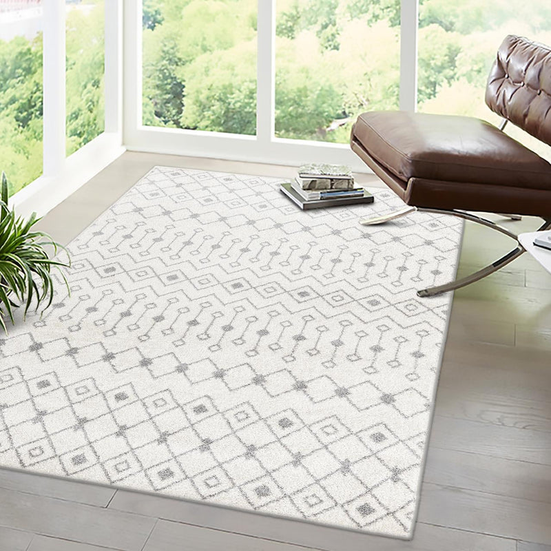 Mediterranean Lattice Collection Area Rug - Santorini (Ivory and Gray) Rectangle Ivory and Gray  lifestyle 22