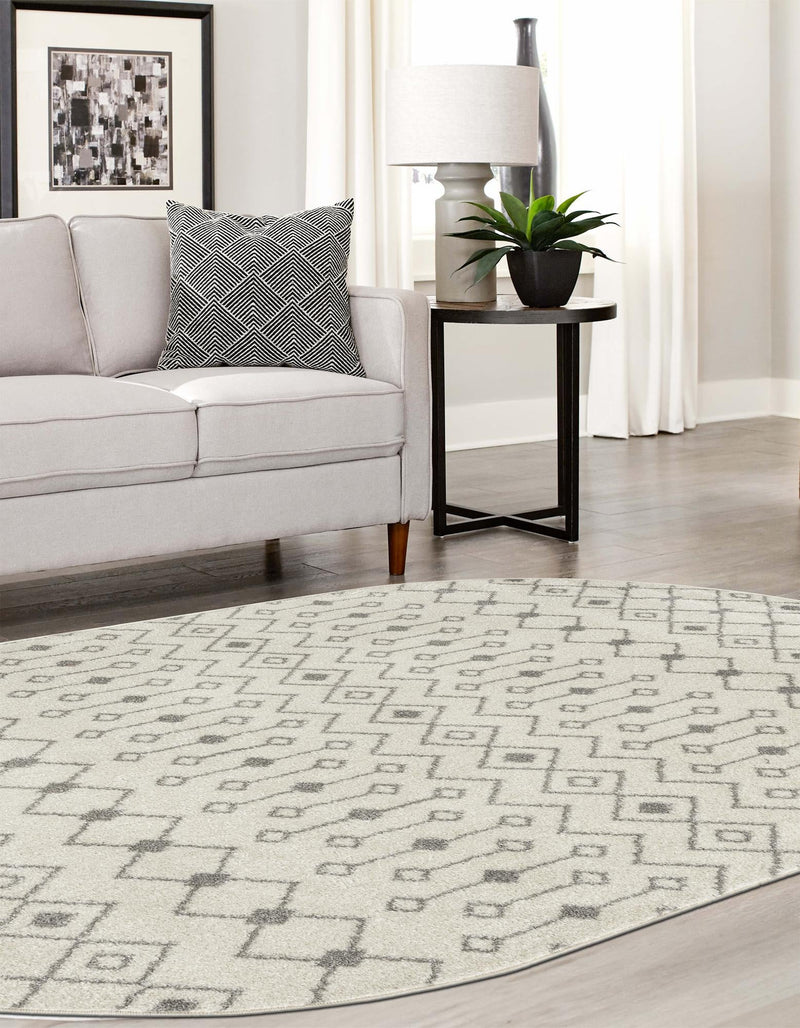 Mediterranean Lattice Collection Area Rug - Santorini (Ivory and Gray) Oval Ivory and Gray  lifestyle 46