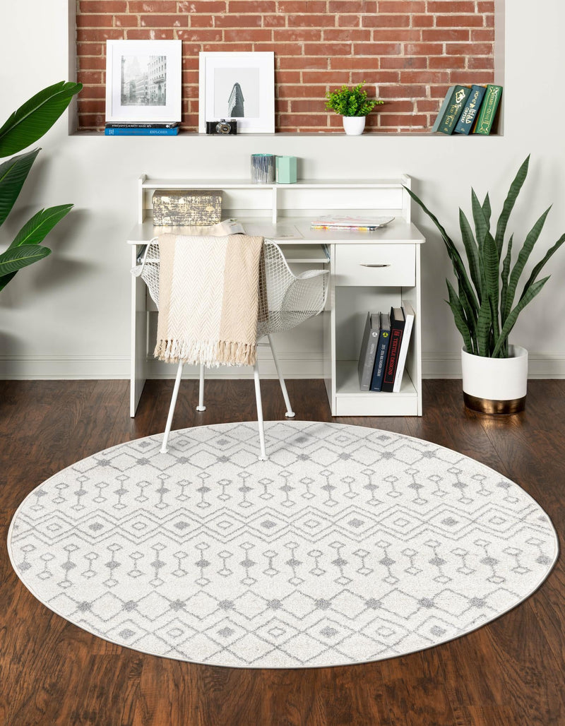 Mediterranean Lattice Collection Area Rug - Santorini (Ivory and Gray) Round Ivory and Gray  lifestyle 0