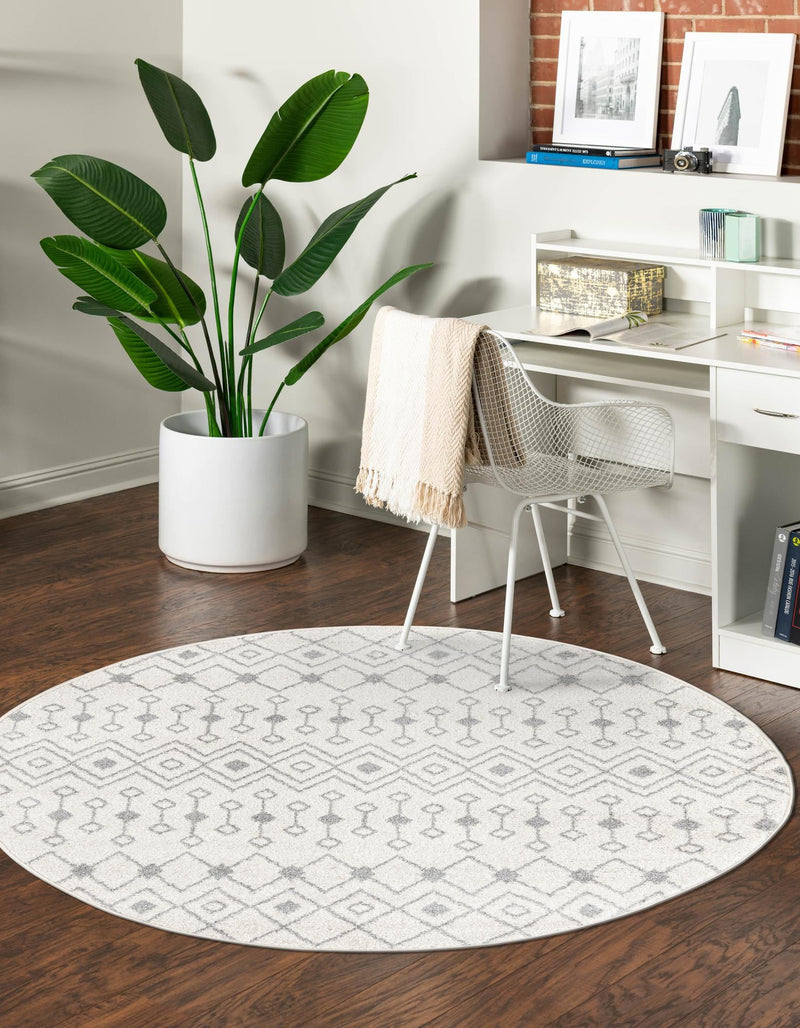 Mediterranean Lattice Collection Area Rug - Santorini (Ivory and Gray) Round Ivory and Gray  lifestyle 2