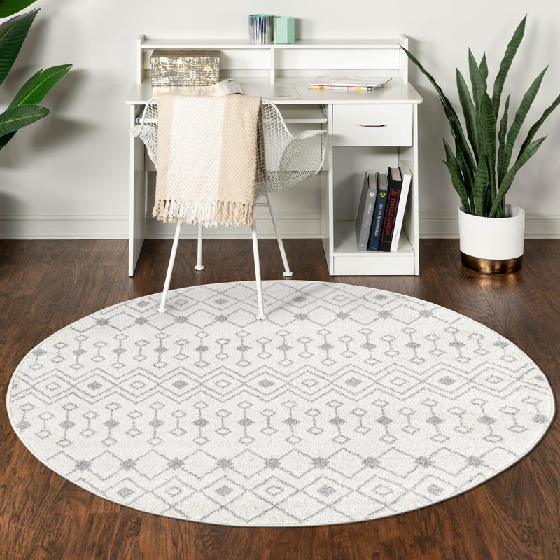 Mediterranean Lattice Collection Area Rug - Santorini (Ivory and Gray) Round Ivory and Gray  lifestyle 11