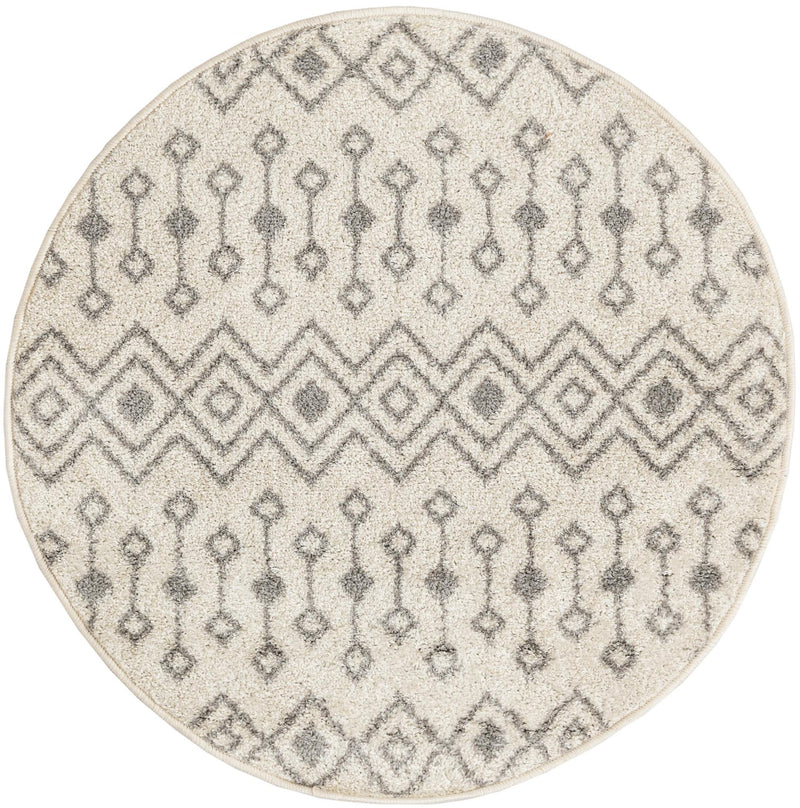 Mediterranean Lattice Collection Area Rug - Santorini (Ivory and Gray) Round Ivory and Gray Main