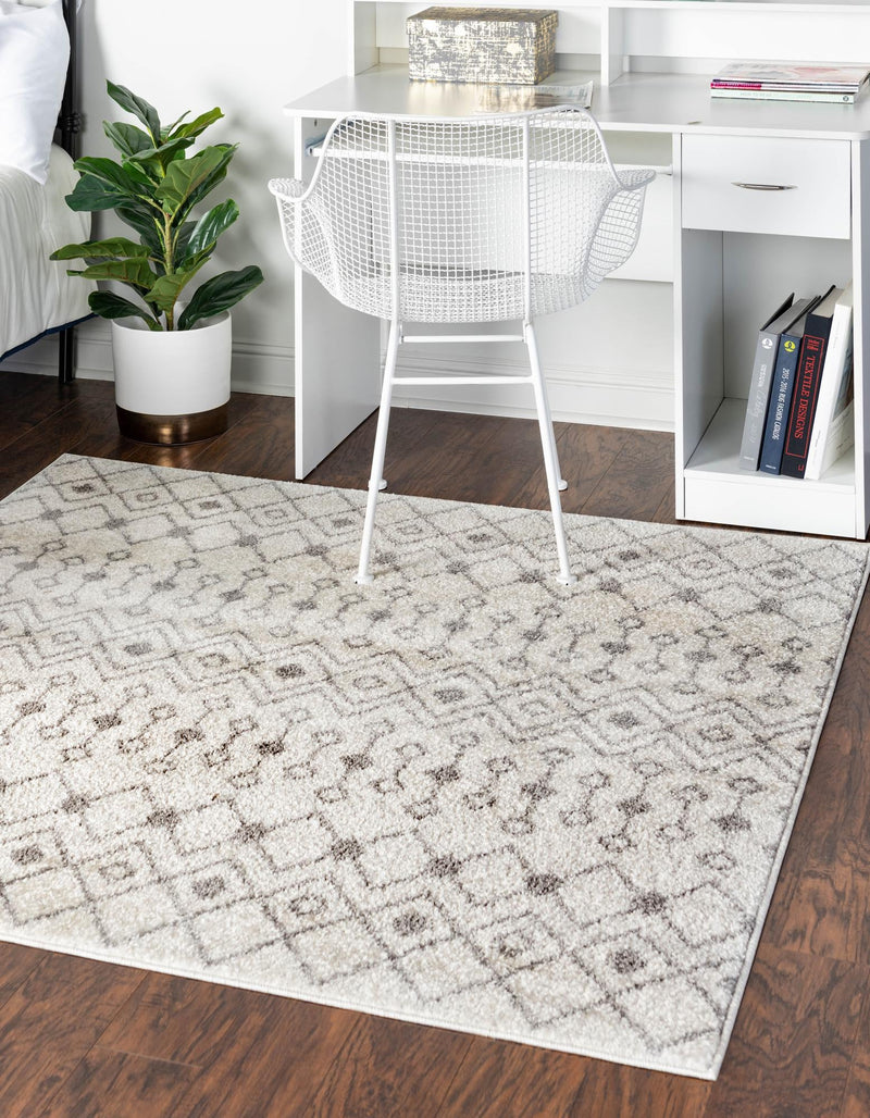 Mediterranean Lattice Collection Area Rug - Santorini (Ivory and Gray) Square Ivory and Gray  lifestyle 0