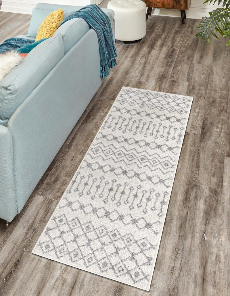 Mediterranean Lattice Collection Area Rug - Santorini (Ivory and Gray) Runner Ivory and Gray  lifestyle 0