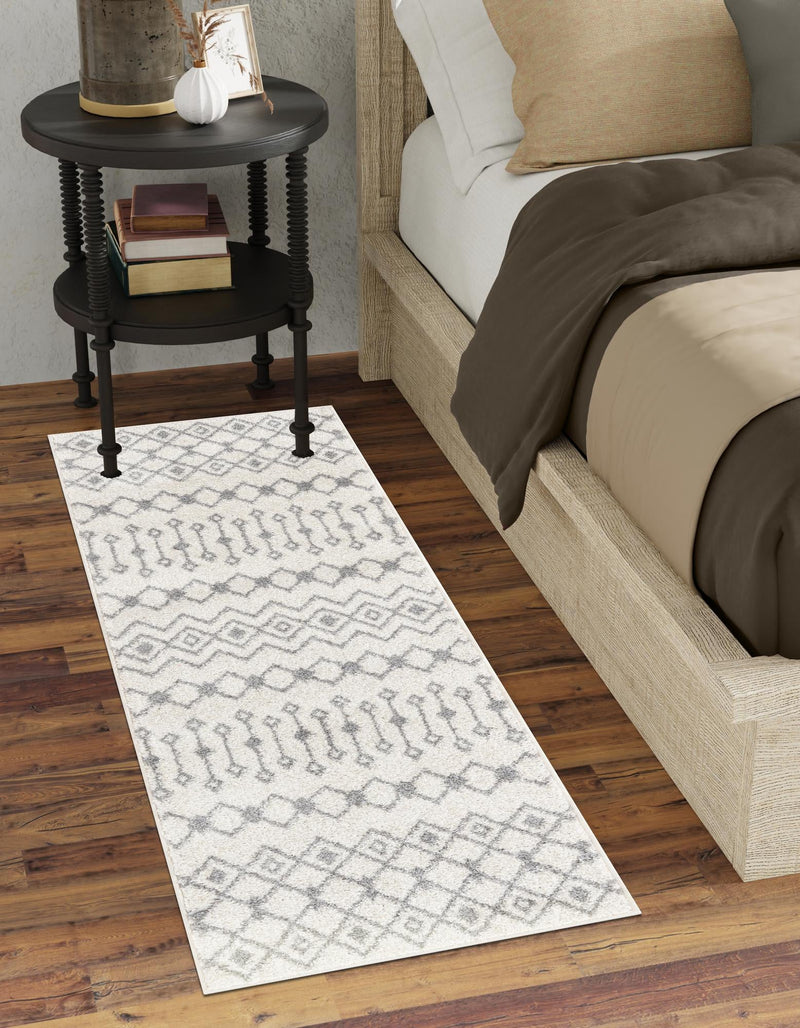 Mediterranean Lattice Collection Area Rug - Santorini (Ivory and Gray) Runner Ivory and Gray  lifestyle 6