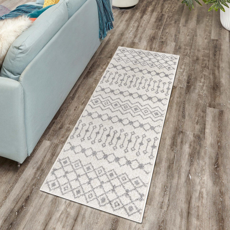 Mediterranean Lattice Collection Area Rug - Santorini (Ivory and Gray) Runner Ivory and Gray  lifestyle 22